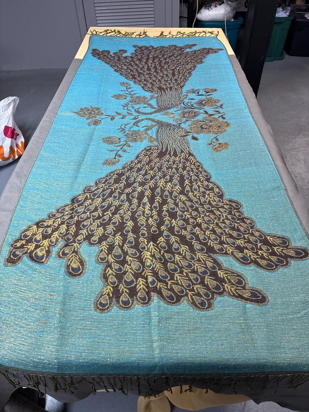 Peacock Scarf Teal Gold | Boho Peacock Shawl Wrap | Large Lightweight Statement